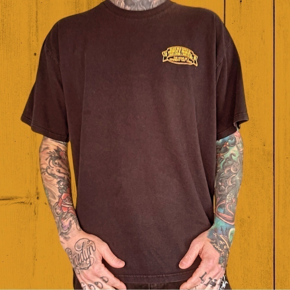 Vintage Cowboy testicle festival western t shirt black yellow mens XL